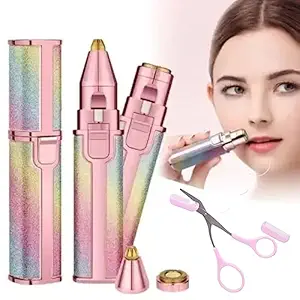 Women's Battery Powered Face Hair Remover Machine For Upper Lip, Chin, Eyebrow - White (2 In 1)