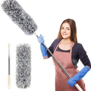 Microfiber Feather Duster Bendable & Extendable Fan Cleaning Duster with 100 inches Expandable Pole Handle Washable Duster