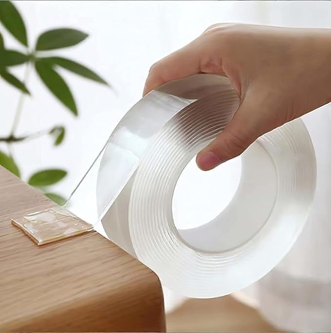 Double Sided Tape Heavy Duty - 1cm 3mt 2mm Adhesive Silicone Tape, Heat Resistant, Multi-Functional, Removable, Washable, Reusable Anti-Slip Gel Nano Grip Tape 3 Meter Multipurpose