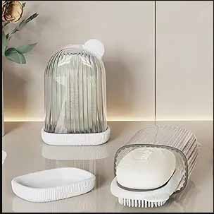 2 in 1 Soap Box Case with Silicone Bristles, Glass Cover Storage Container Travel Soap Holder - Portable Soap Dish for Home, Outdoor Compact and Durable Plastic Travel Soap Box