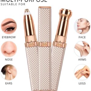 2-in-1 Eyebrow Trimmer for Women | Rechargeable Facial Hair Remover with Replaceable Heads | Flawless Eyebrow Shaper & Face Hair Remover for Upper Lip, Nose, Chin | USB Electric Beauty Tool
