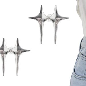 2 Pairs Silver Star Adjustable Waist Buttons – Durable No-Sew Removable Jean Button Pins, Reusable Pants Waist Buckle Extenders & Tightener Clips for Loose Jeans, Skirts, Trousers & Dresses