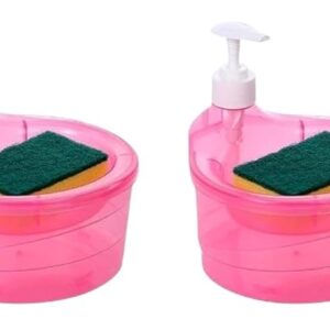 Double Layer Liquid SOAP Dispenser with Pump and Sponge, Practical for Hotel Sink Clear, SOAP Dispensing Liquid Pump Bottle for Home, Kitchen Rectangle (2 in 1)