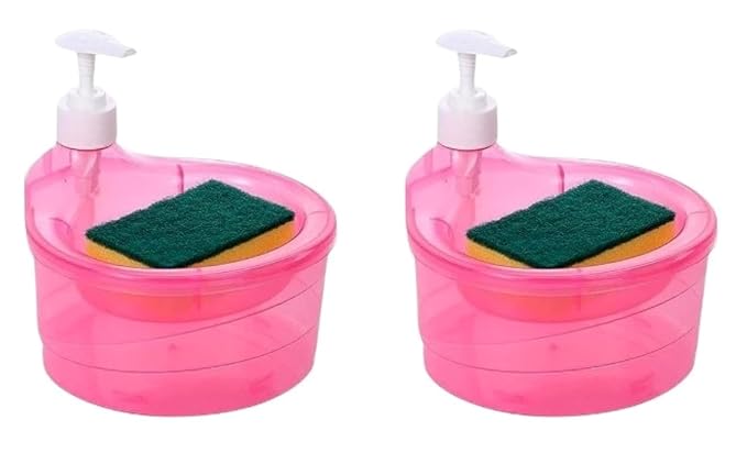 Double Layer Liquid SOAP Dispenser with Pump and Sponge, Practical for Hotel Sink Clear, SOAP Dispensing Liquid Pump Bottle for Home, Kitchen Rectangle (2 in 1)