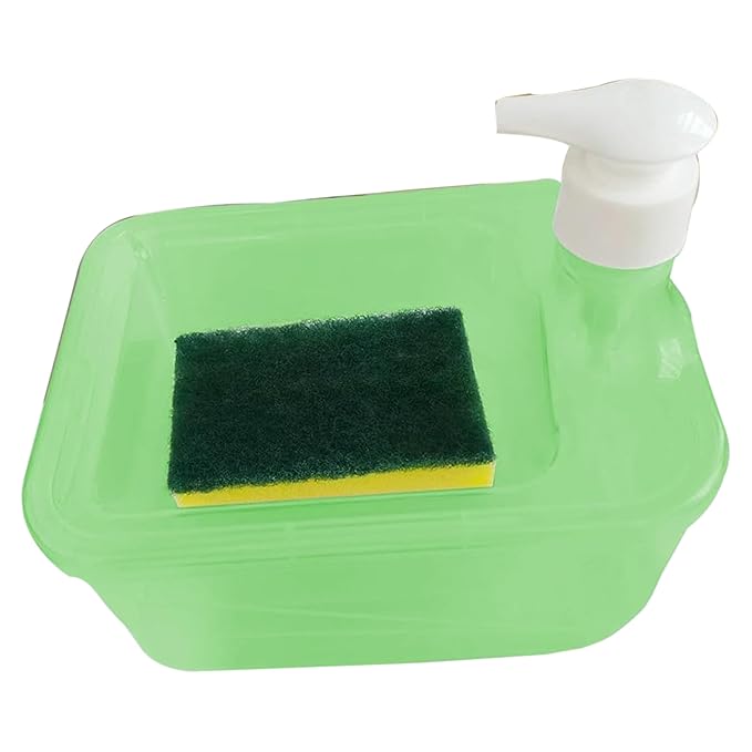 2 in 1 Double Layer Square Liquid soap Dispenser with Pump and Sponge | 15 x 16 x 17 CM | Multi-Color