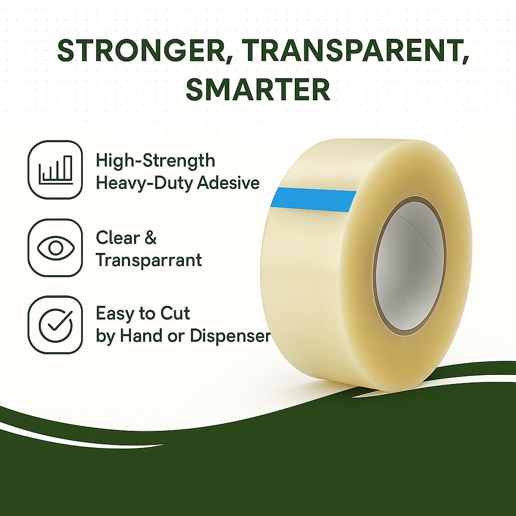 Transparent Branded Packaging Cello Tape 48mm 65 Mtr 2" inch Adhesive Multipurpose Home, Office Use