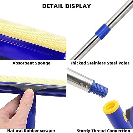 Stainless Steel Wiper Cleaning Glass Window Office, House, Kitchen 2 in 1 Telescopic Car Wiper - 1 Pc (Blue/Yellow Color) - Image 2