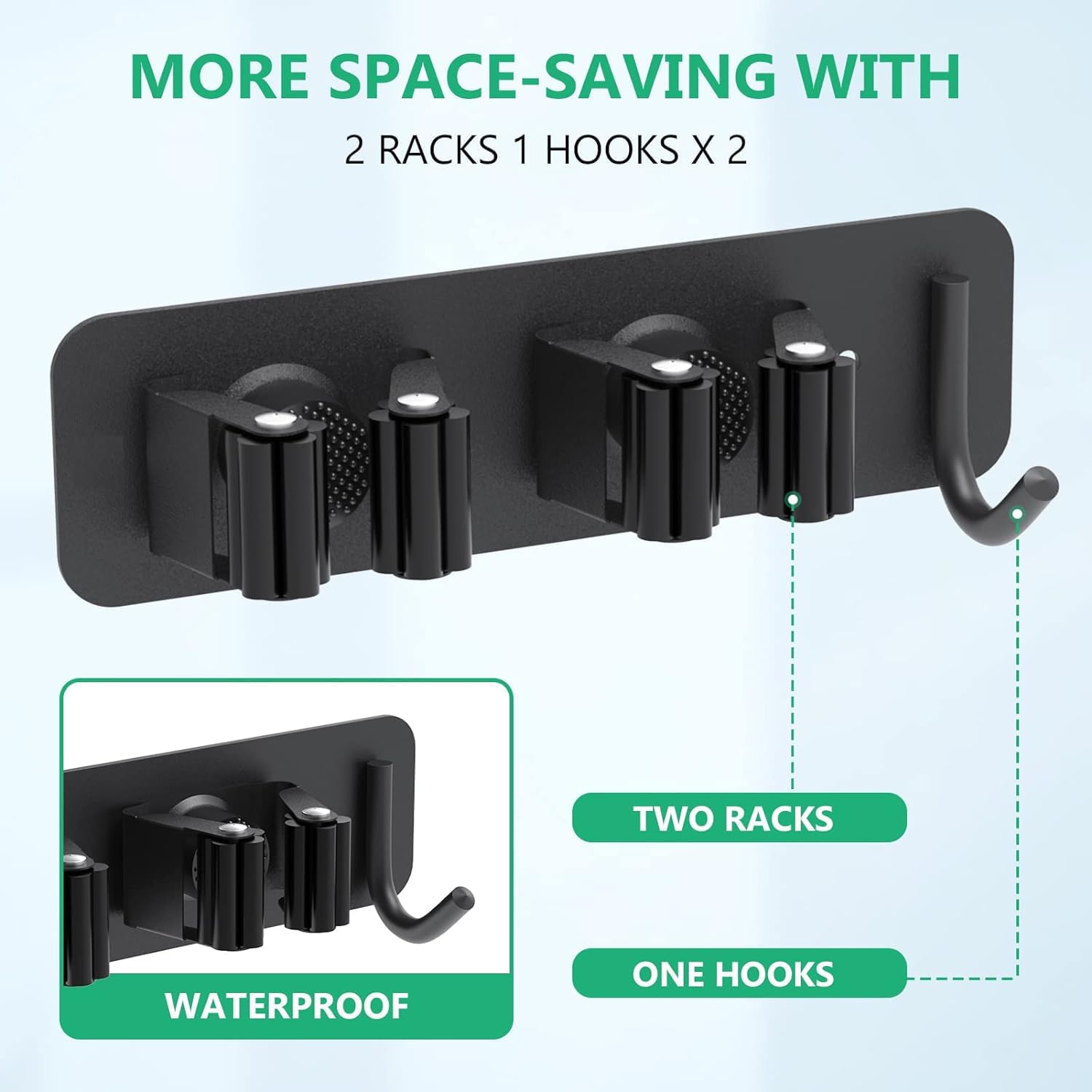 2 Pcs Broom Holder Wall Mounted – No Drill Mop Organizer, Heavy Duty Wall Hanger for Brooms, Mops & Cleaning Tools – Ideal for Kitchen, Laundry Room, Bathroom & Garage Storage (Black) - Image 5